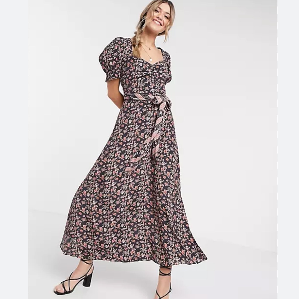 Cleobella Carly Floral Midi Dress In Black Floral Size Xs Euc